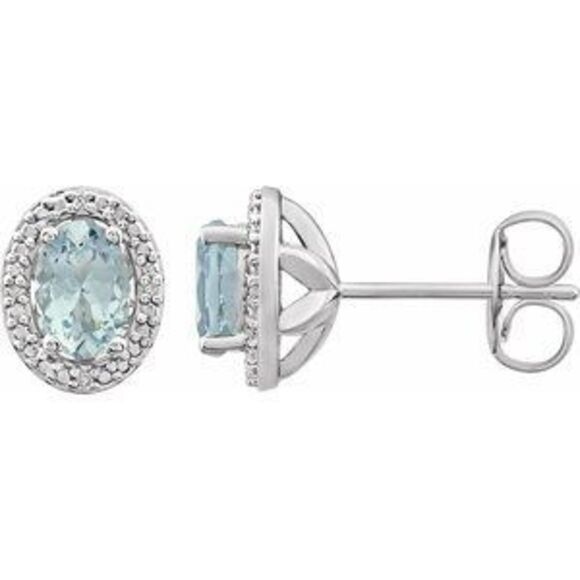 Sterling Silver Natural Aquamarine & .025 CTW Natural Diamond Earrings